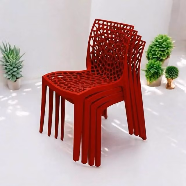 NESTLUNE Set of 4 Red Plastic Stackable Chairs