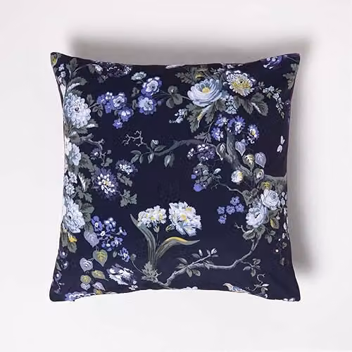 Homescapes Floral Midnight Garden Reversible Velvet Cushion in Navy and Purple, W/D/H: 46 x 46 x 46 cm – 4