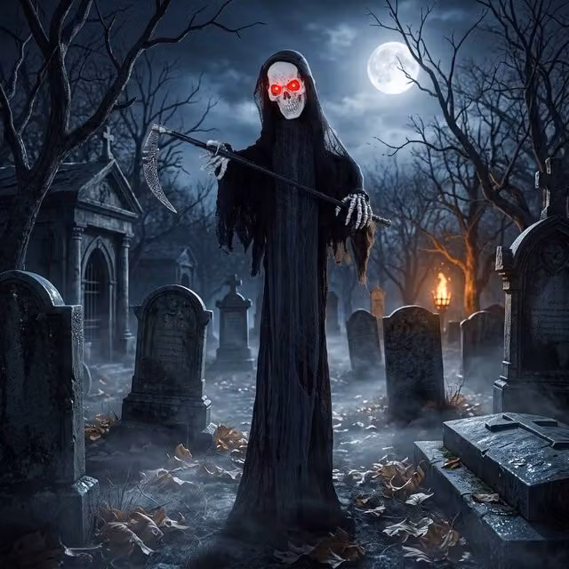 EONLION Life Size Animated Grim Reaper Halloween Decoration, Black, Height: 183 cm
