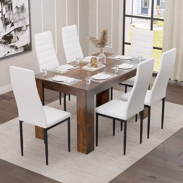 DHS Rustic Finish 4-6 Seater Dining Table and Chairs Set in White