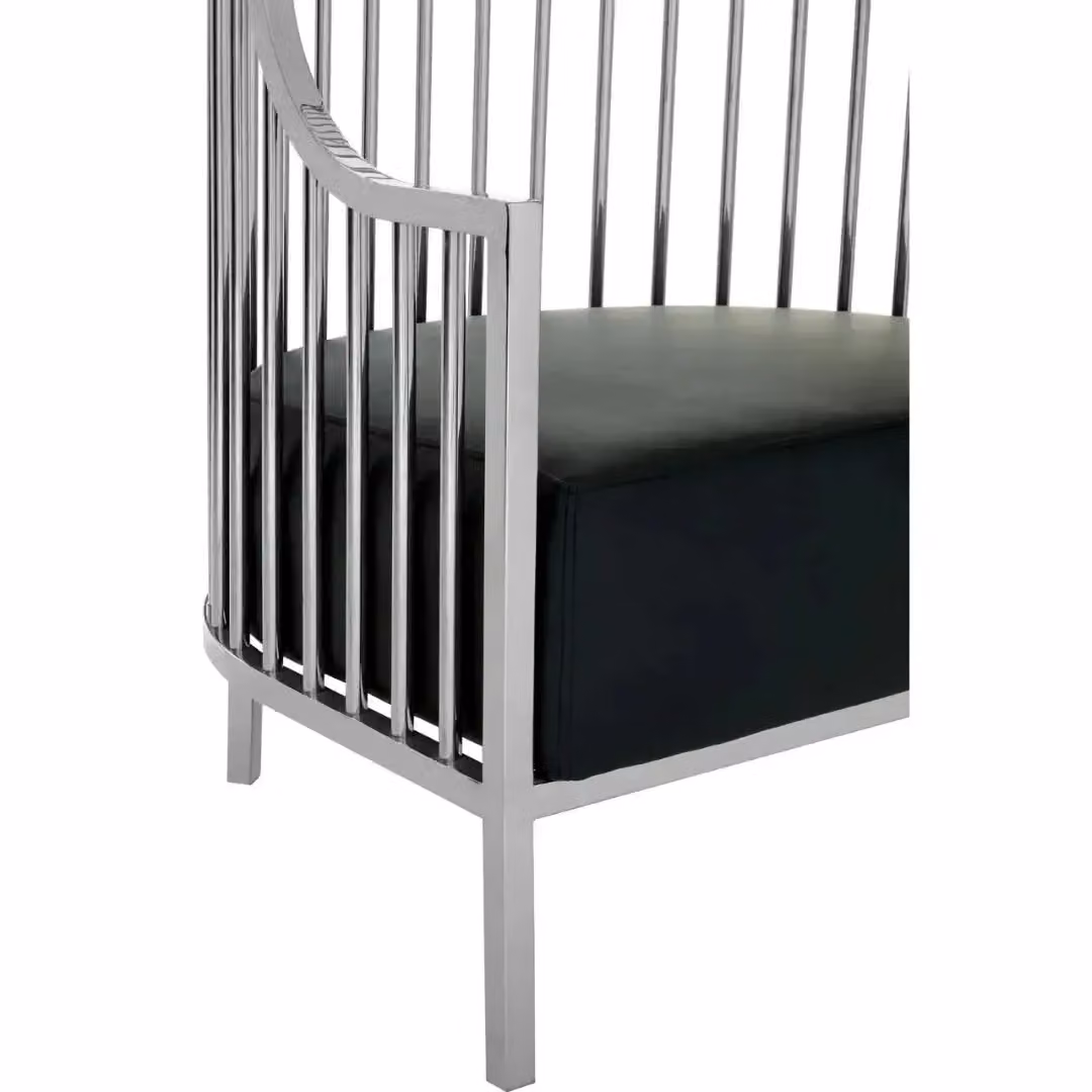 Orsina Art Deco Dome Cage Accent Chair with Silver Metal Frame and Black Faux Leather – 4