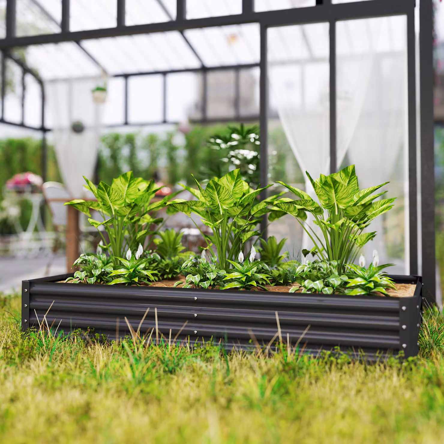 Outsunny Galvanised Steel Open Planter, W: 180 cm, D: 90 cm – 6