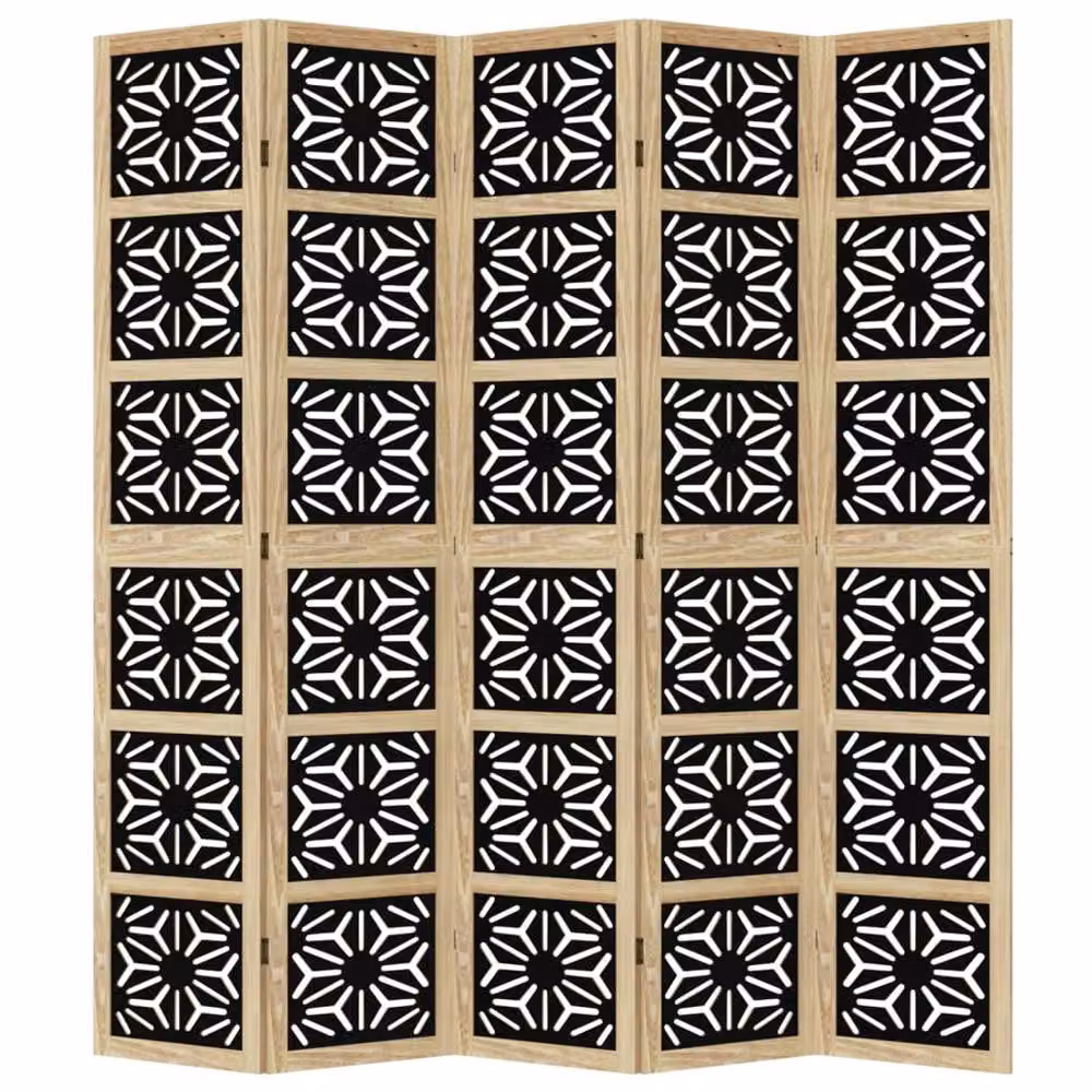 Berkfield Home 5 Panel Geometric Room Divider in Brown and Black Solid Paulownia Wood – 2