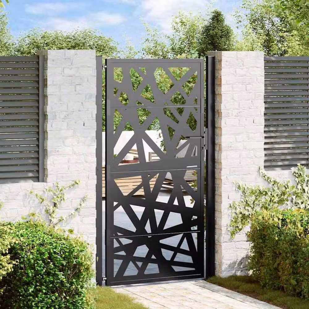 Berkfield Home Beautiful Garden Gate in Black Steel, W: 105 cm, H: 180 cm – 2