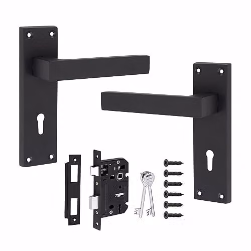 Golden Grace Matt Black Delta Lever Lock Door Handles, 1 Pair with Key Lock, Zinc Material