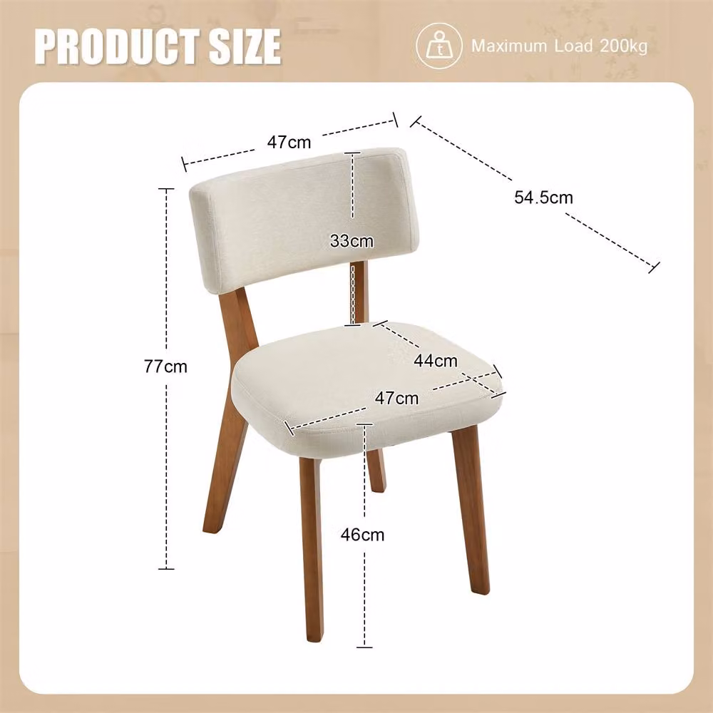 Direct Wicker Set of 2 Mid-Century Linen Dining Chairs with Solid Rubberwood Frame in Light Beige – 2