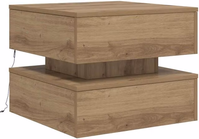 Berkfield Home Modern Artisan Oak Coffee Table with LED Lights, Brown, W/D/H: 50 x 50 x 40 cm