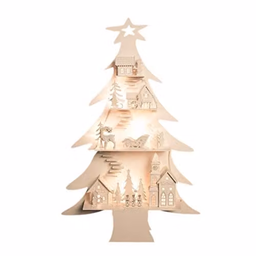 The Christmas Workshop 81310 LED Wooden Christmas Tree Village with 8 Warm White Lights, White, W: 60 cm, D: 40 cm, H: 8.5 cm – 1