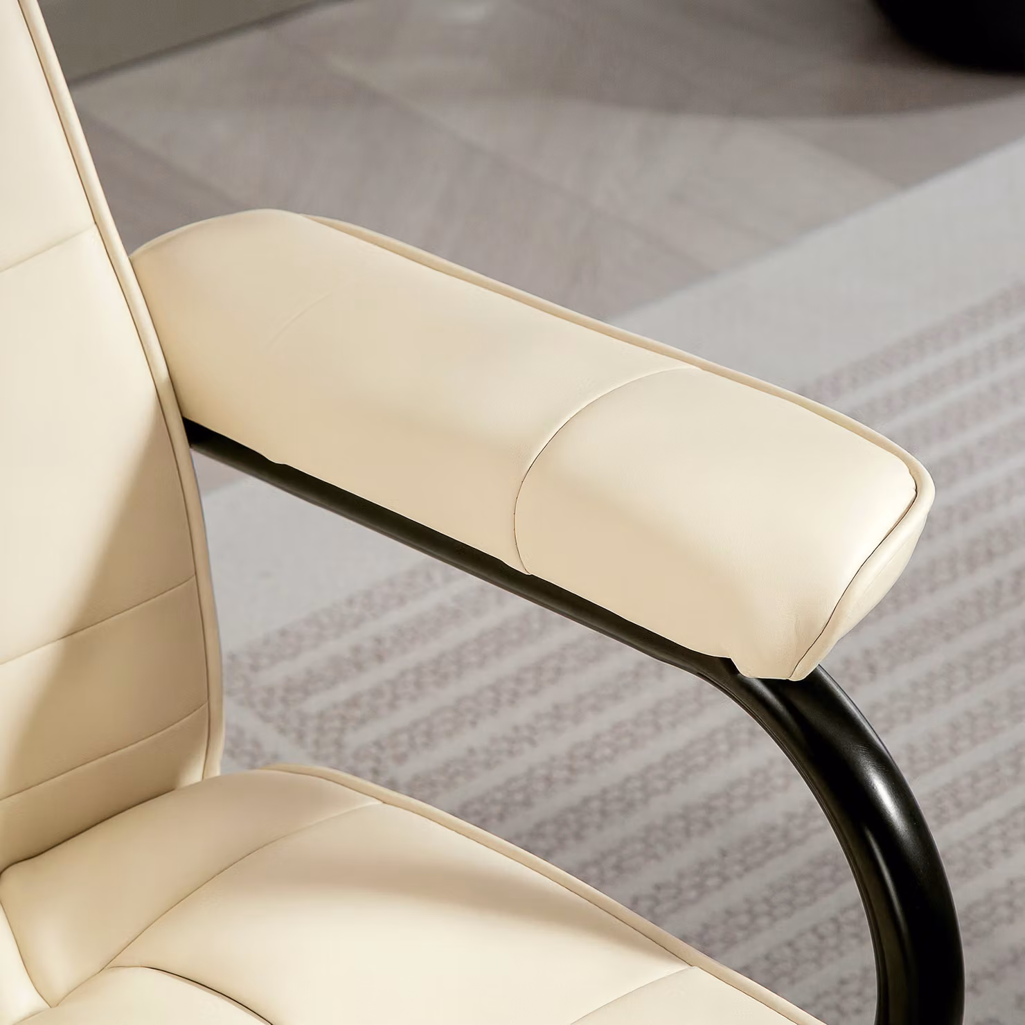 HOMCOM Swivel Recliner Chair and Footstool Set in Cream White Faux Leather with Remote Control and 360 Degree Rotation – 5