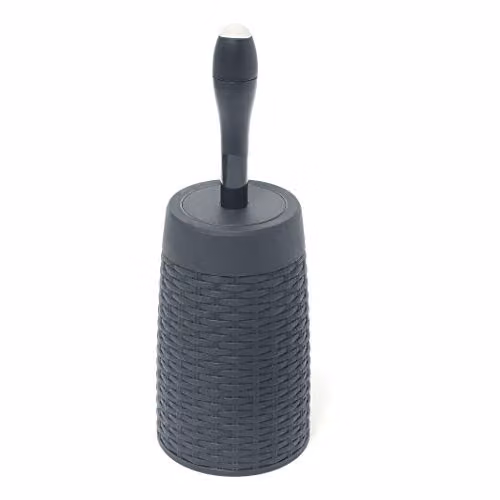 Addis Faux Rattan Round Toilet Brush Set with Internal Detergent Injection System in Charcoal Grey – 1