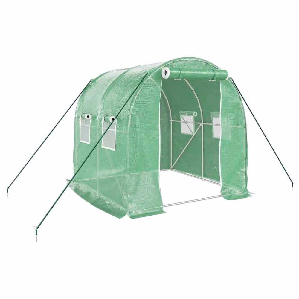 Berkfield Home Freestanding Greenhouse with Steel Frame and Plastic Windows, Green, W/D/H: 2 x 2 x 2 m – 2