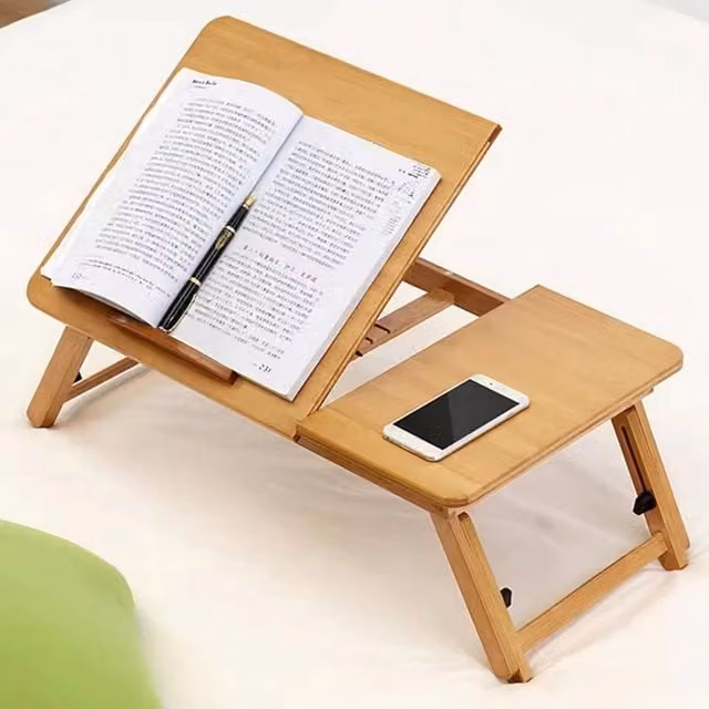 SPETLEK Adjustable Bamboo Laptop Bed Desk with Tilting Top and Legs in Natural Brown