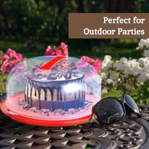 Orsina Round Cake Carrier with Handle and Lid in Red and Transparent Plastic with Leakproof Screw Lock – 5