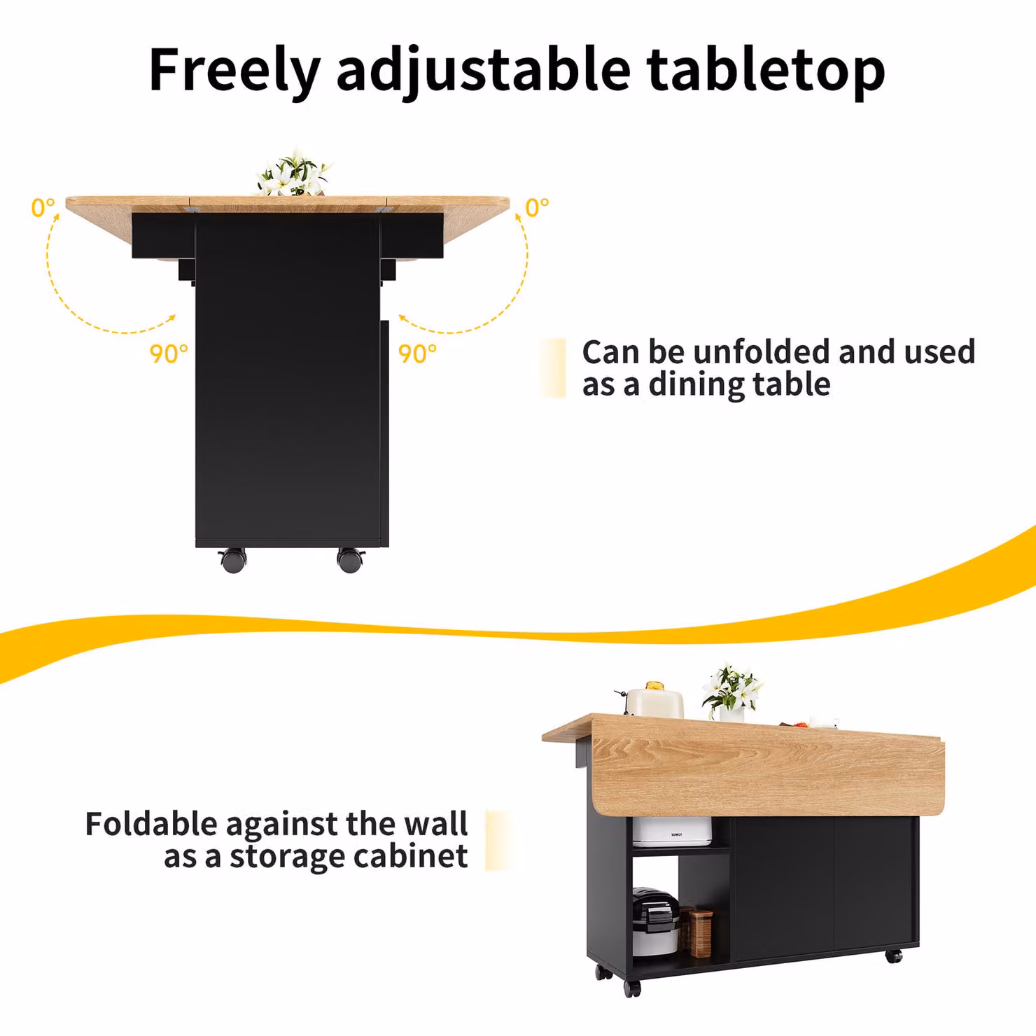 Aosom UK Multifunctional Mobile Kitchen Island with Folding Dining Tops and Storage, Black, W/D/H: 120 x 30-70 x 79.5 cm – 6