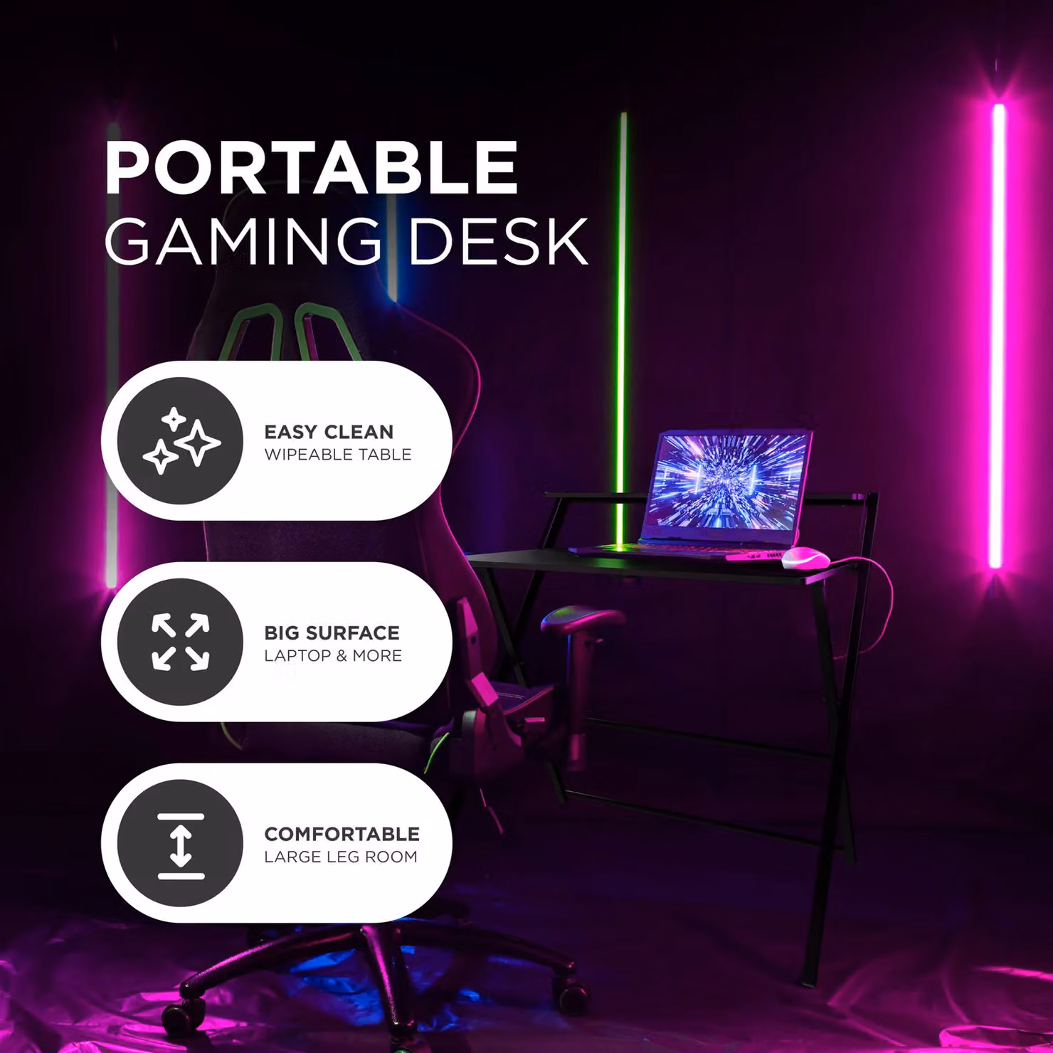 DMD Collective FlexiDesk 2-Tier Folding Gaming and Home Office Desk in Black – 6