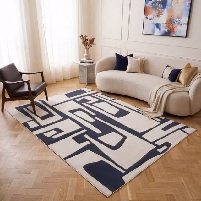 The Rugs Loft Modern Abstract Textured Ivory Rug, W: 240 cm, D: 340 cm, Blue, Grey and White