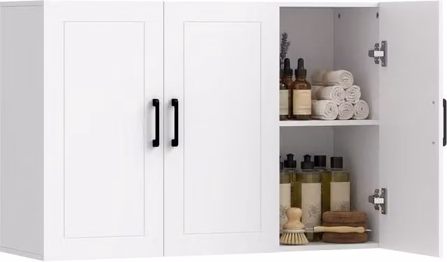 HOMCOM Wall Mounted White Bathroom Cabinet with Soft Close Hinged Doors and Internal Shelves, W: 90 cm, H: 65 cm, D: 30 cm