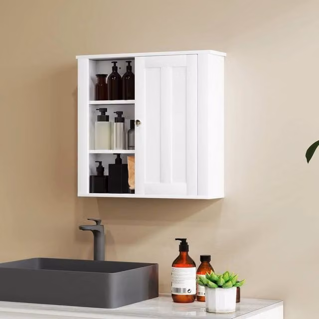 FORGEVIO Modern Wall-Mounted Bathroom Cabinet in White with Adjustable Internal Shelves and Hinged Doors