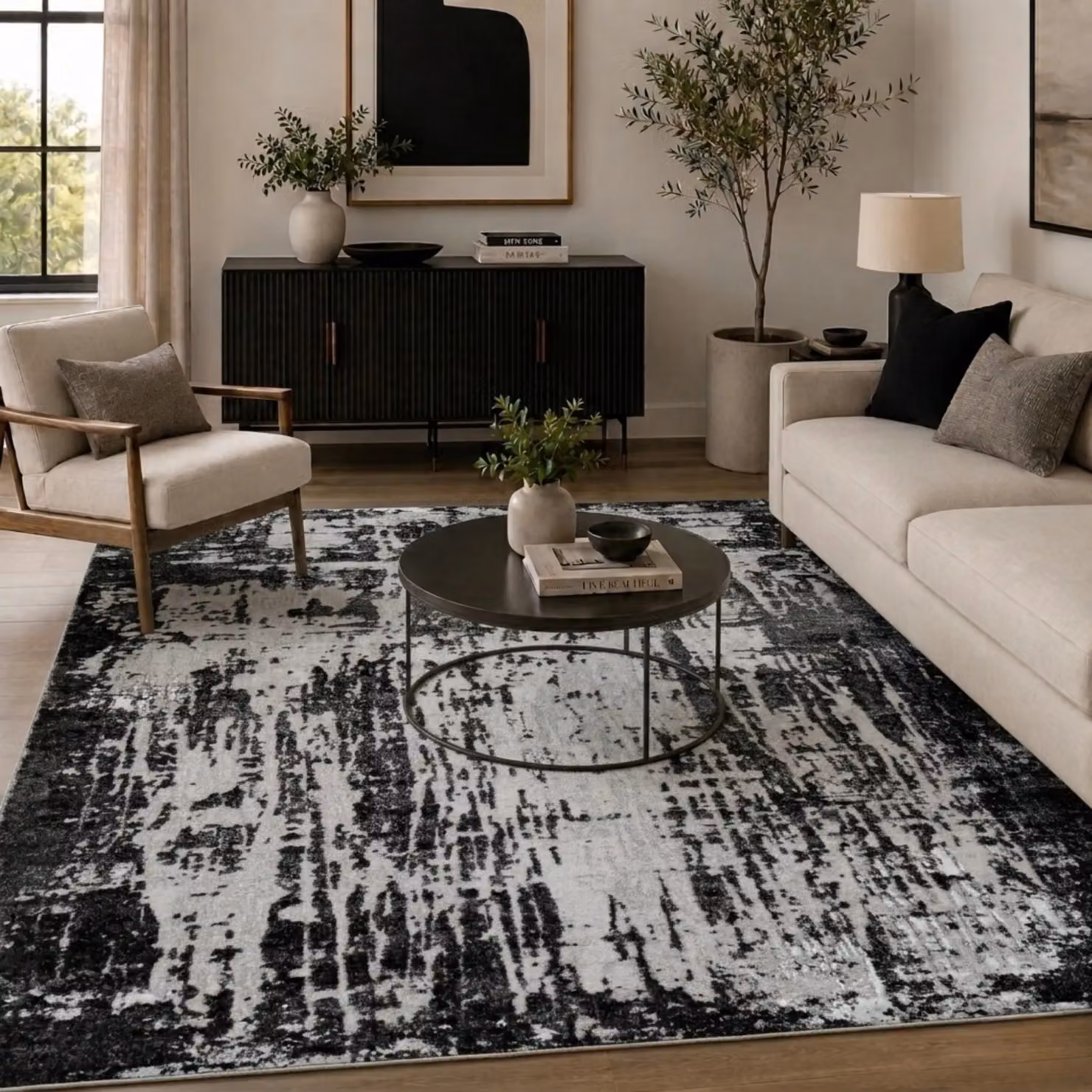 Desire Rugs Serenity Modern Abstract Area Rug in Black, W: 150 cm, D: 80 cm – 2