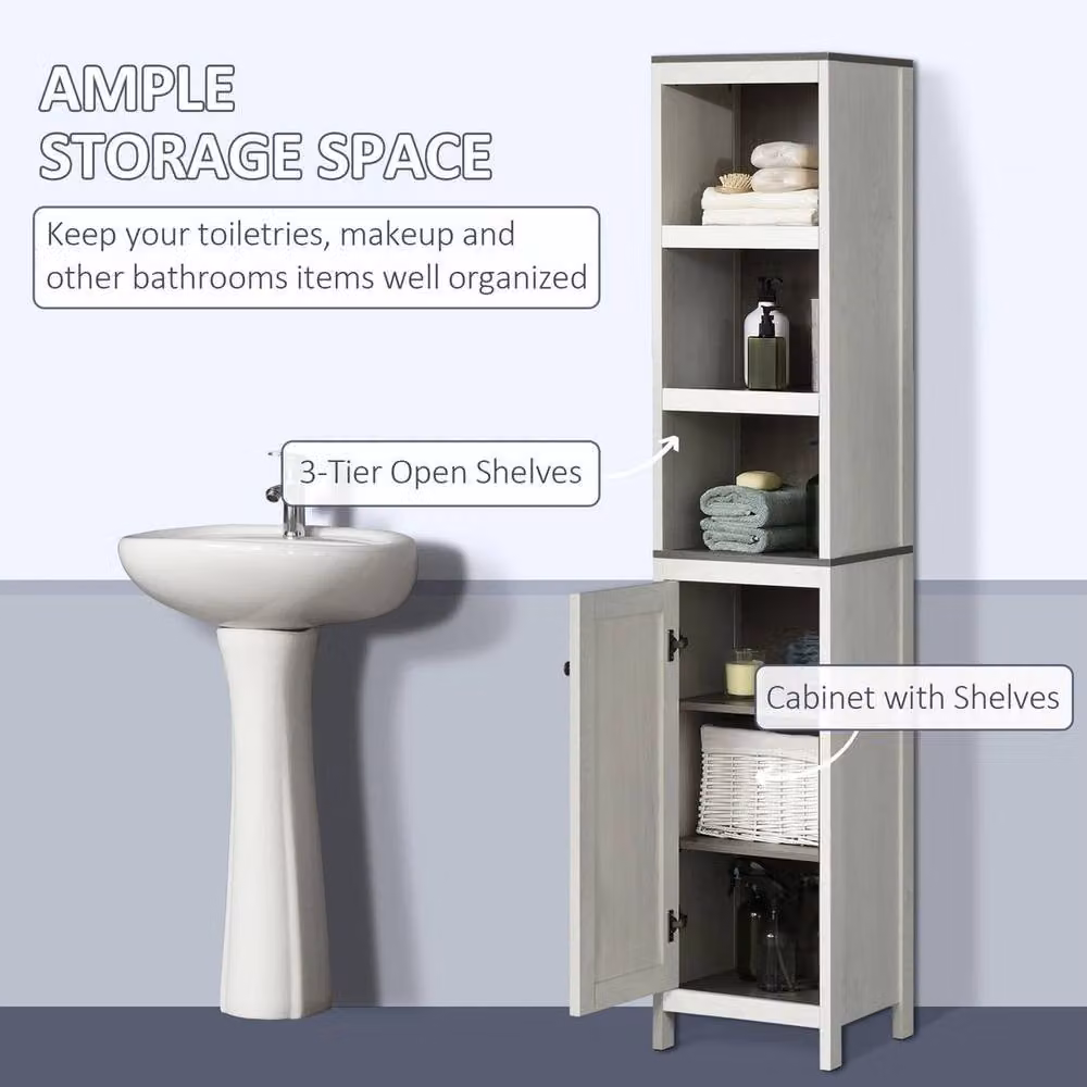 KORVIXA Tall Freestanding Bathroom Storage Cabinet in White with Hinged Doors and Open Shelf – 2