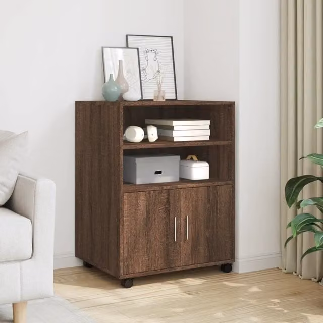 Berkfield Home Rolling Cabinet in Brown Oak, W/D/H: 60 x 48 x 81 cm