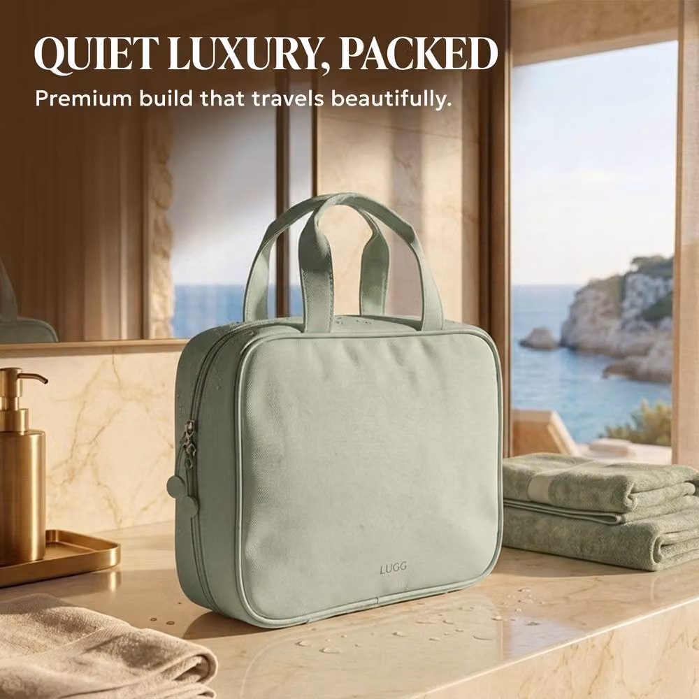 Lugg Waterproof Travel Toiletry and Makeup Bag with Hanging Hook, Light Green, W: 19 cm, D: 8 cm, H: 25 cm – 3