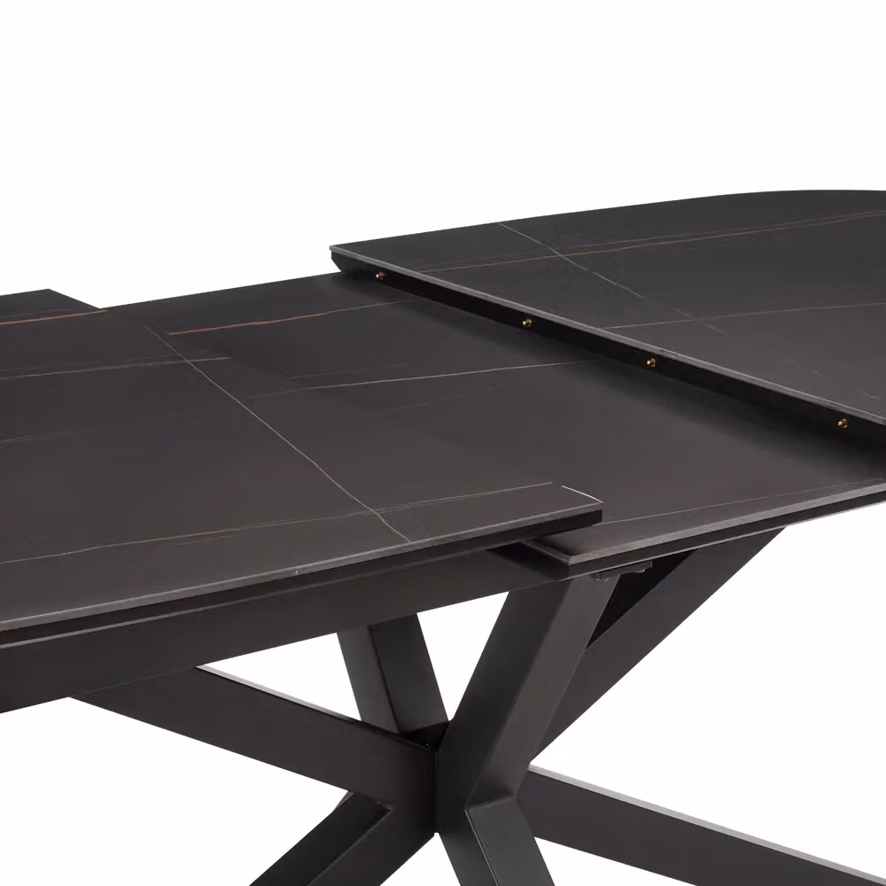 Home Detail Violet Black Sintered Stone and Ceramic Extendable Rectangular Dining Table with X-Frame Base – 3