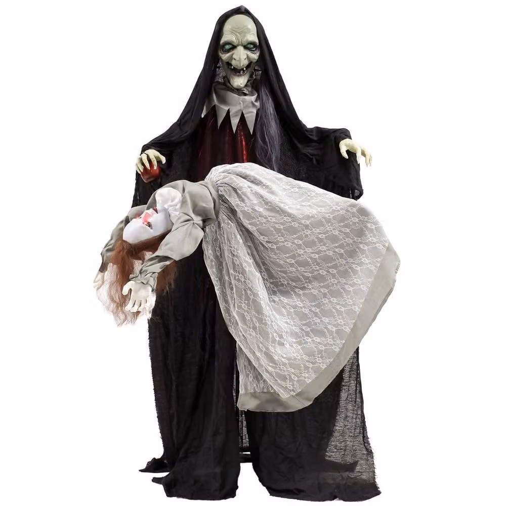 EONLION Halloween Animated Standing Witch with Floating Ghost Decoration in Black and Multicolour – 3