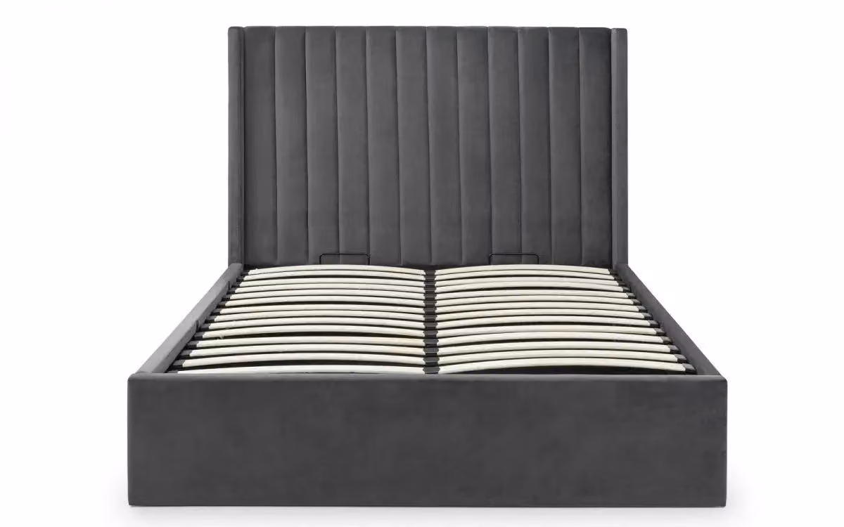 Ashfield Grey Scalloped Premium Velvet Ottoman Bed - W/D/H: 140 x 200 cm – 3