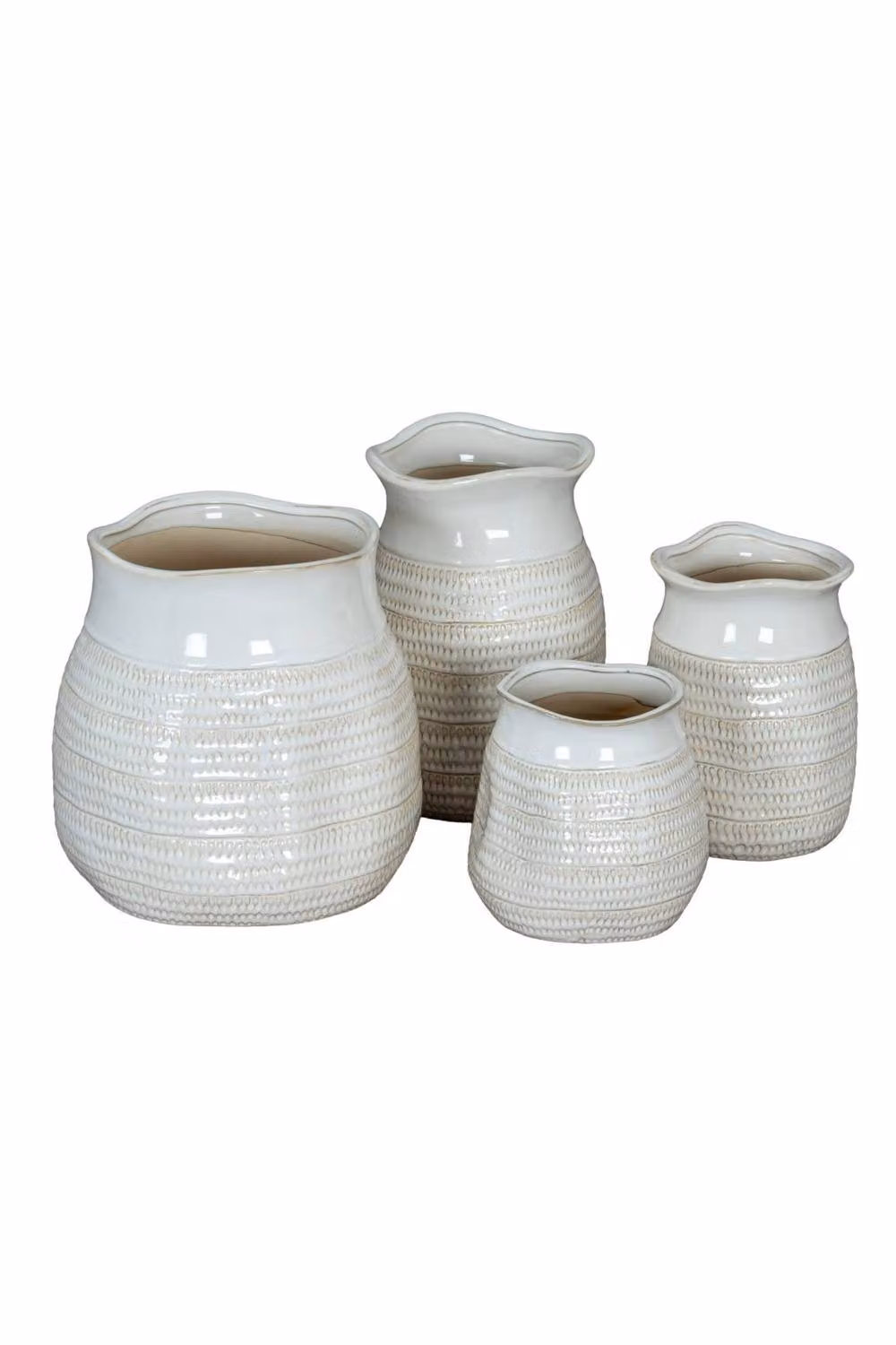 KDMD Tava Wide Hewn Ceramic Vase in White and Silver with Rustic Texture – 2