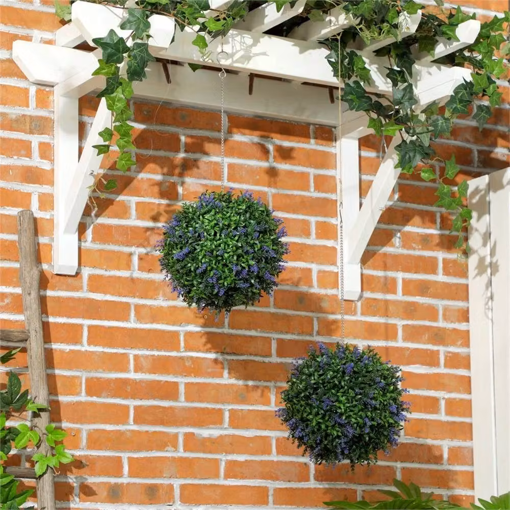 Nordara Set of 2 Purple and Green Artificial Hanging Plant Topiary Balls – 5