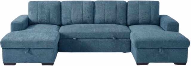 Stratus Interiors Modern Reversible U-Shaped Fabric Corner Sofa Bed with Lift-Up Storage in Petrol Blue