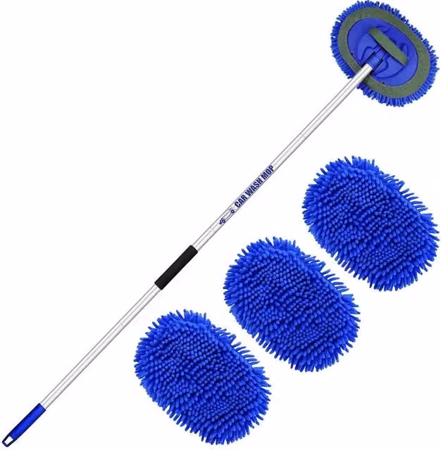 VOGREX Blue Microfibre Car Wash Brush with 160cm Extendable Aluminium Telescopic Handle and Refillable Head