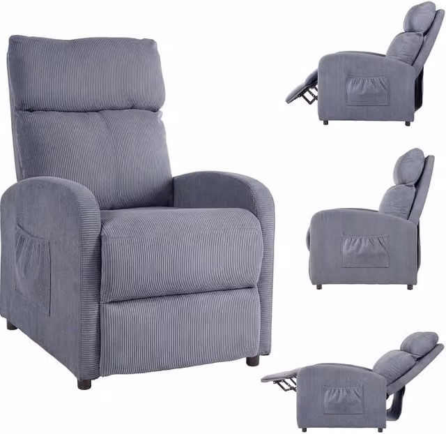 NESTLUNE Grey Push Back Recliner Chair with Lumbar Support and Armrests – 1