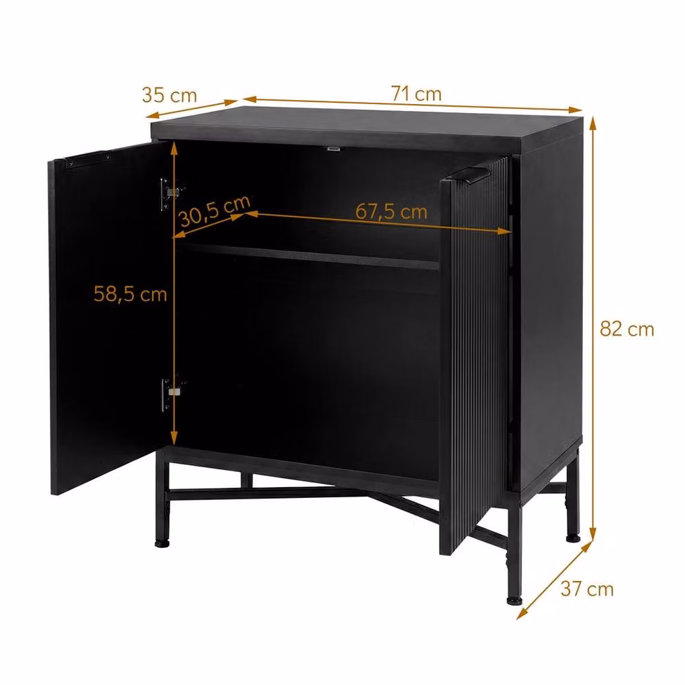 VOGREX Black Fluted Sideboard with 2 Doors and Adjustable Shelves – 2