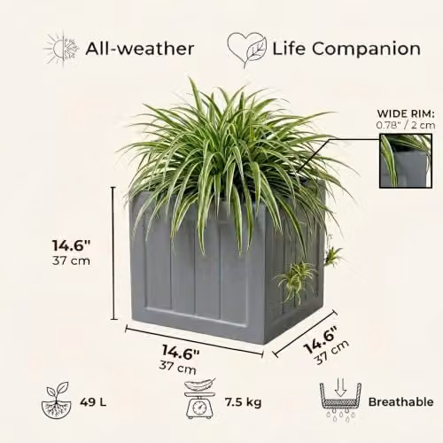 IDEALIST Grey Reinforced Stone Square Planter, 37 cm – 7