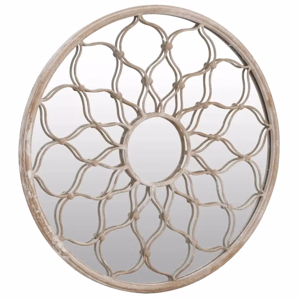 Berkfield Home Round Floral Metal Wall Mirror in Beige, W: 60 cm, D: 3 cm – 2