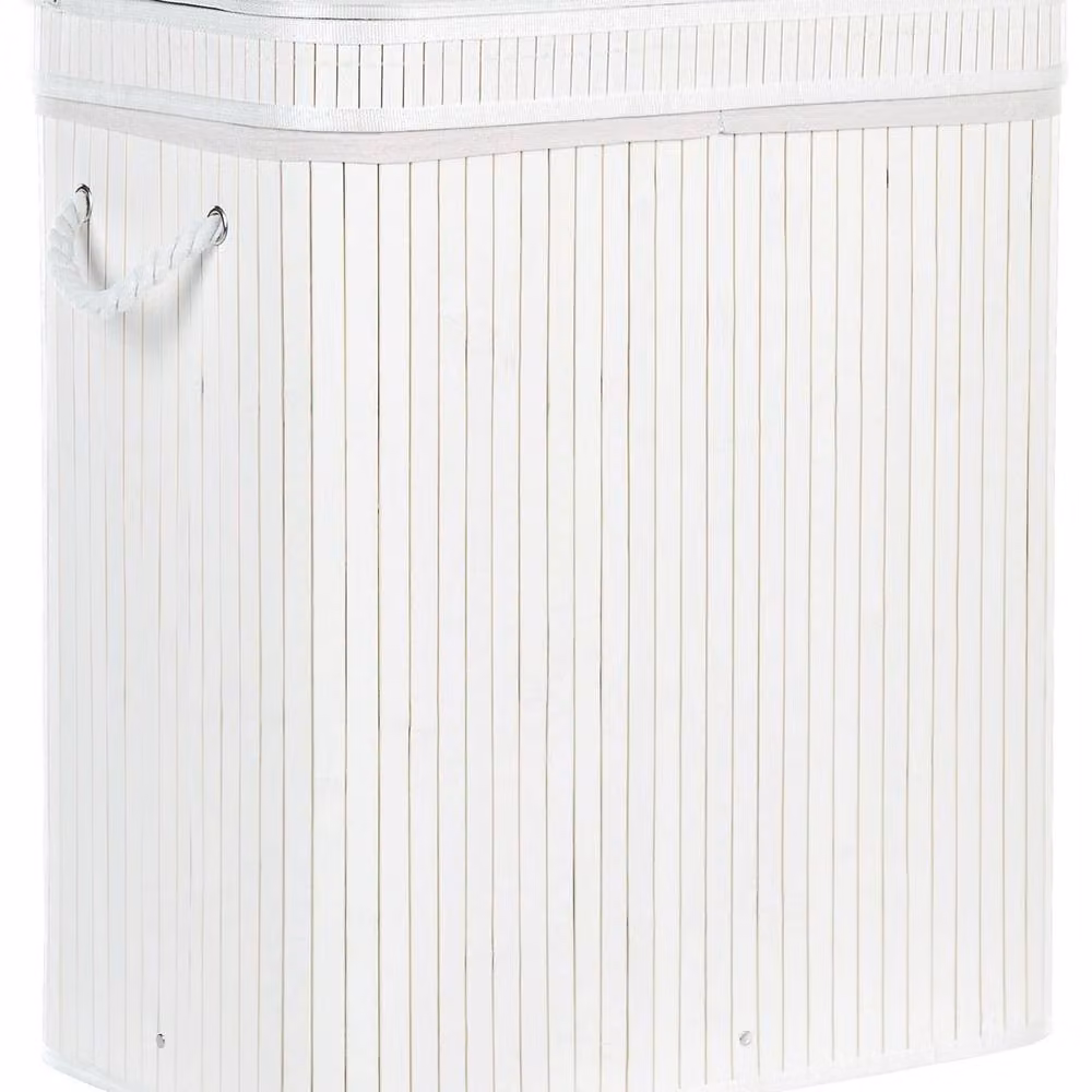 Wyld and Coco Bamboo Laundry Hamper with Zippered Lid and Two Compartments, White – 2