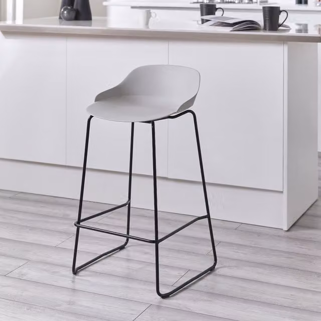 Julian Bowen Set of 2 Rocco Modern Metal Stools in Matt Light Grey