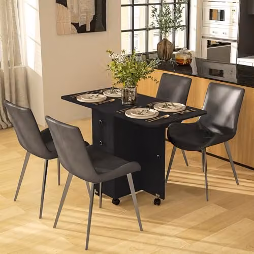 HOMCOM Extendable Drop Leaf Dining Table with Castors, Black, W: 60-120 cm, D: 30-60 cm, H: 76.5 cm – 2
