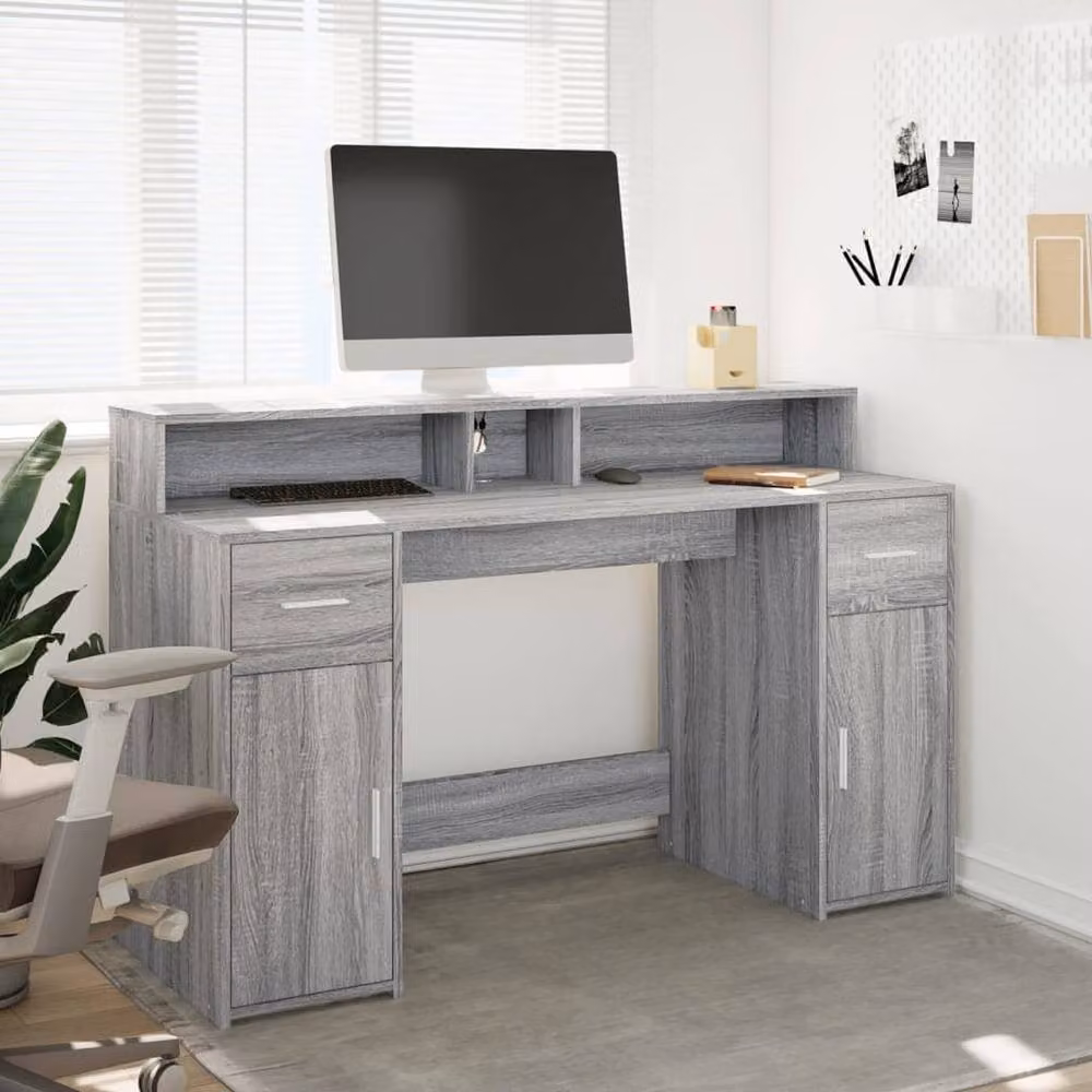 Berkfield Home Soft Gaming Desk with LED Lights in Grey Sonoma, W/D/H: 140 x 55 x 91 cm – 3