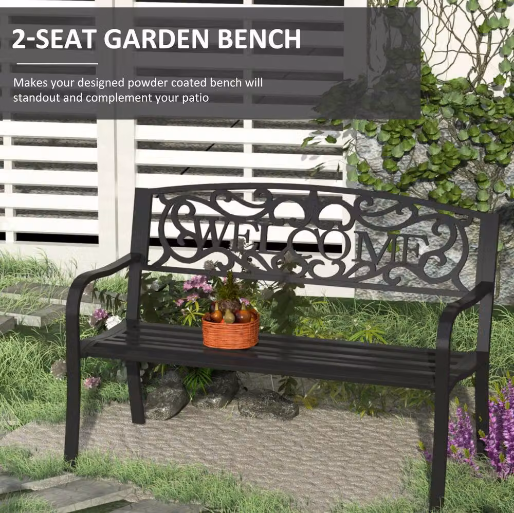 STILVORA Classic Metal Garden Bench for 2 Adults in Matt Black – 4