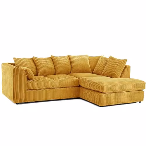 SofaSelection Jumbo Cord Right Hand Corner L-Shape 4 Seater Sofa in Mustard Yellow with Scatter Cushions