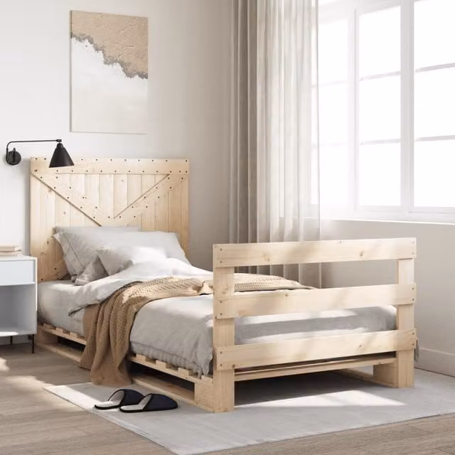 Berkfield Home Rustic Solid Pine Bed Frame with Headboard, Brown, W: 100 cm, D: 200 cm – 1