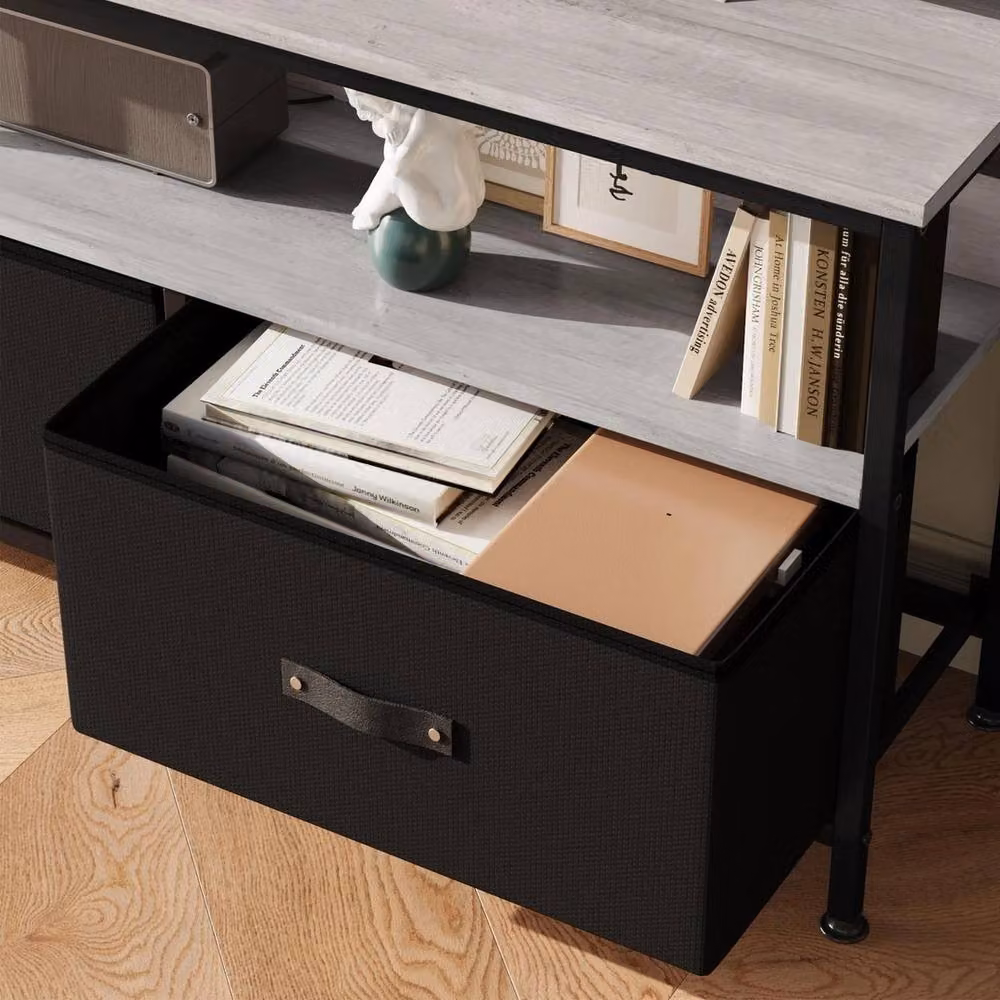 VOGREX Minimalist Dresser-Style TV Stand with 3 Fabric Drawers in Black – 4