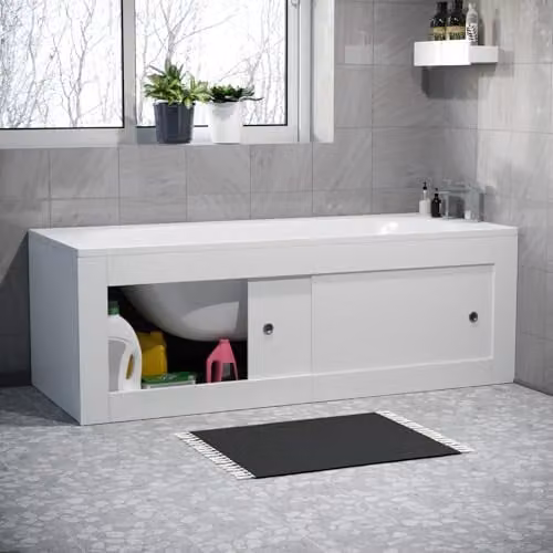 Nes Home White PVC 2 Sliding Doors Bath Front Panel W: 180 cm