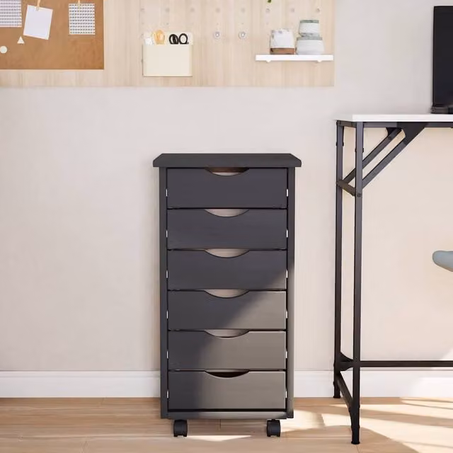 Berkfield Home MOSS Rolling Cabinet with Drawers in Dark Grey Solid Pine Wood, W: 39.0 cm, D: 34.0 cm, H: 65.5 cm – 1