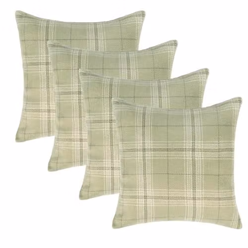 OHS Pack of 4 Green Woven Check Cushion Covers, 45 x 45 cm – 1