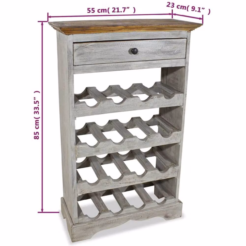 Berkfield Home Solid Reclaimed Wood Wine Rack in Light Grey, W/D/H: 55 x 23 x 85 cm – 3
