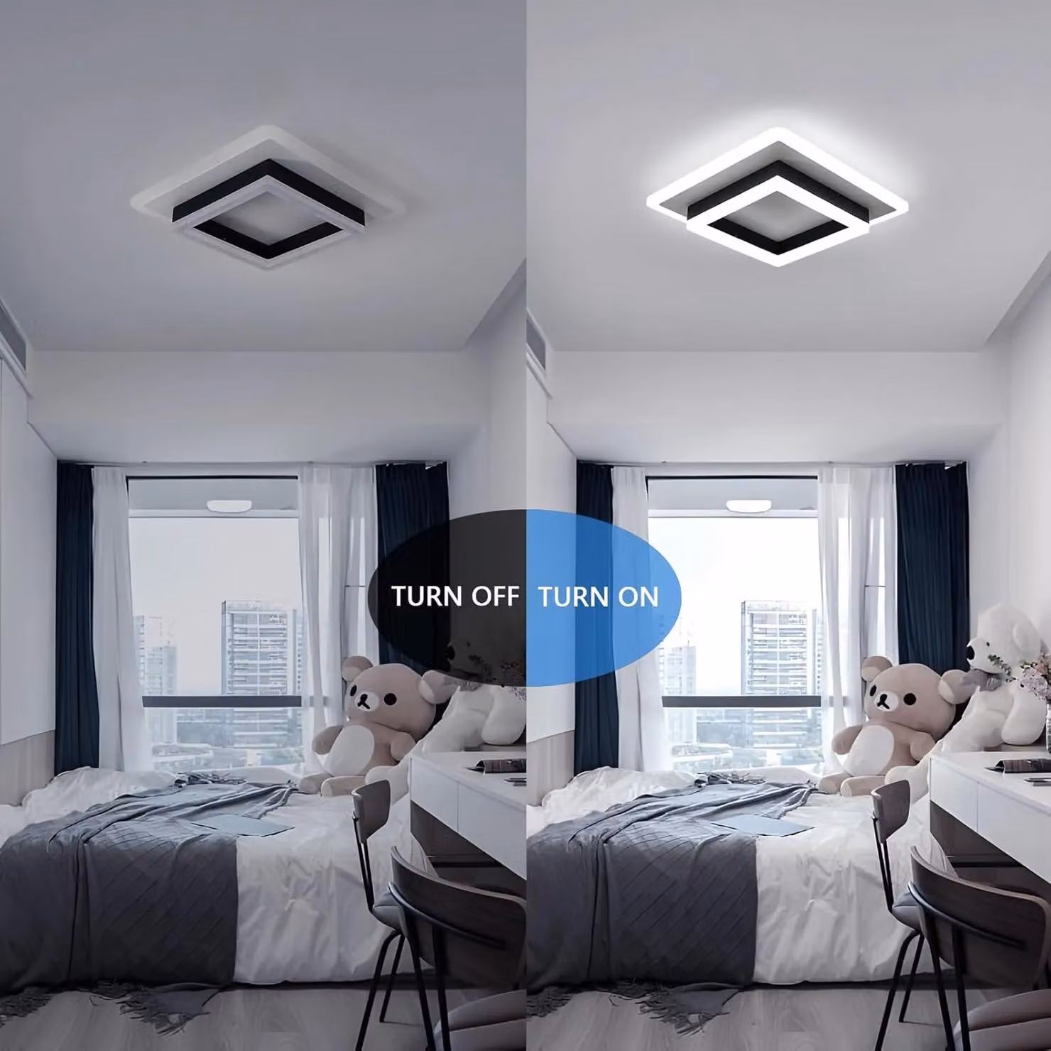 COMELY Modern Square LED Ceiling Light, 30W, 6500K Cool White, Black – 6